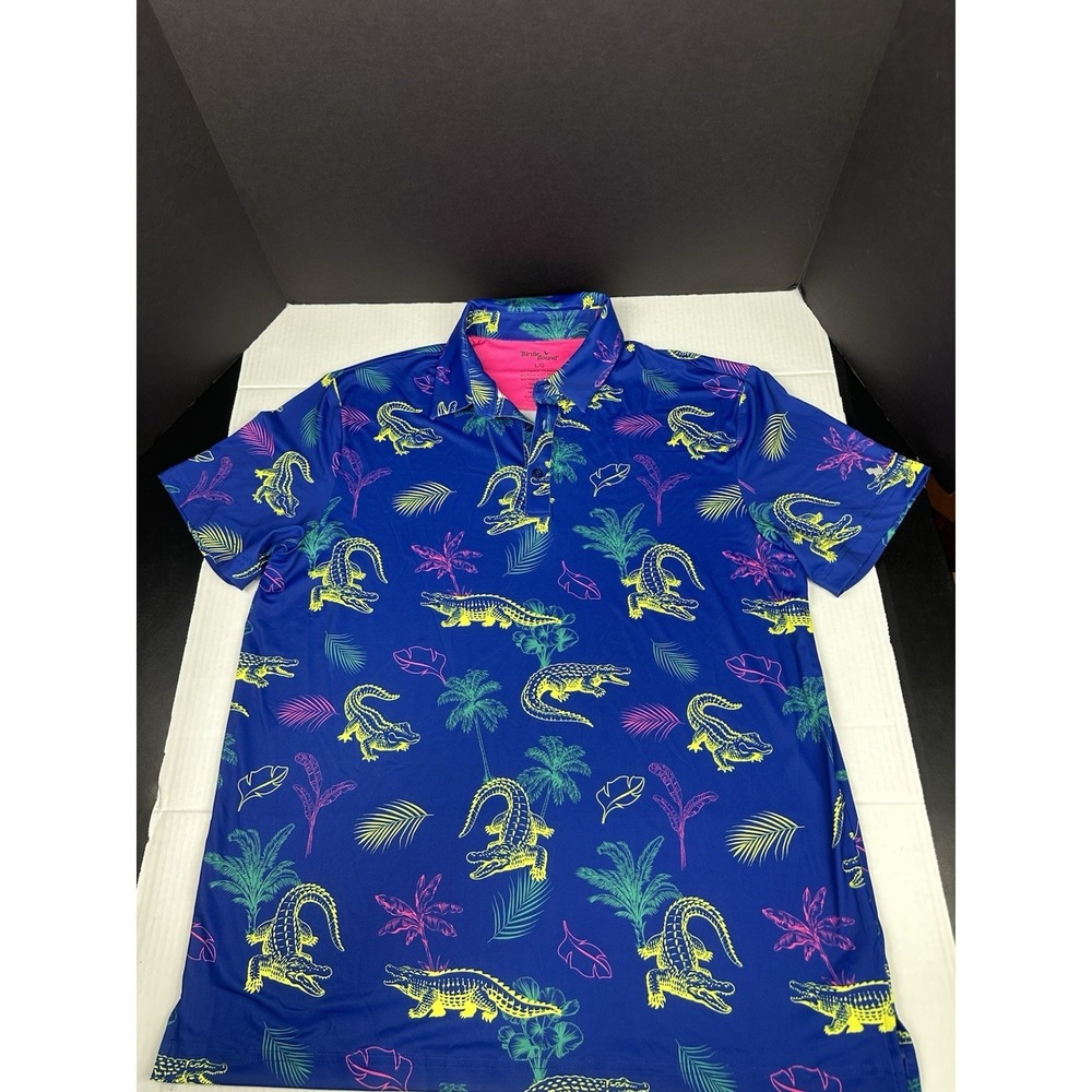 Birdie Bound Men's L Shirt Blue Golf Polo Performance Stretch Alligator Palm